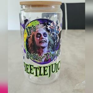 Beetlejuice glass tumbler 16oz with glass straw